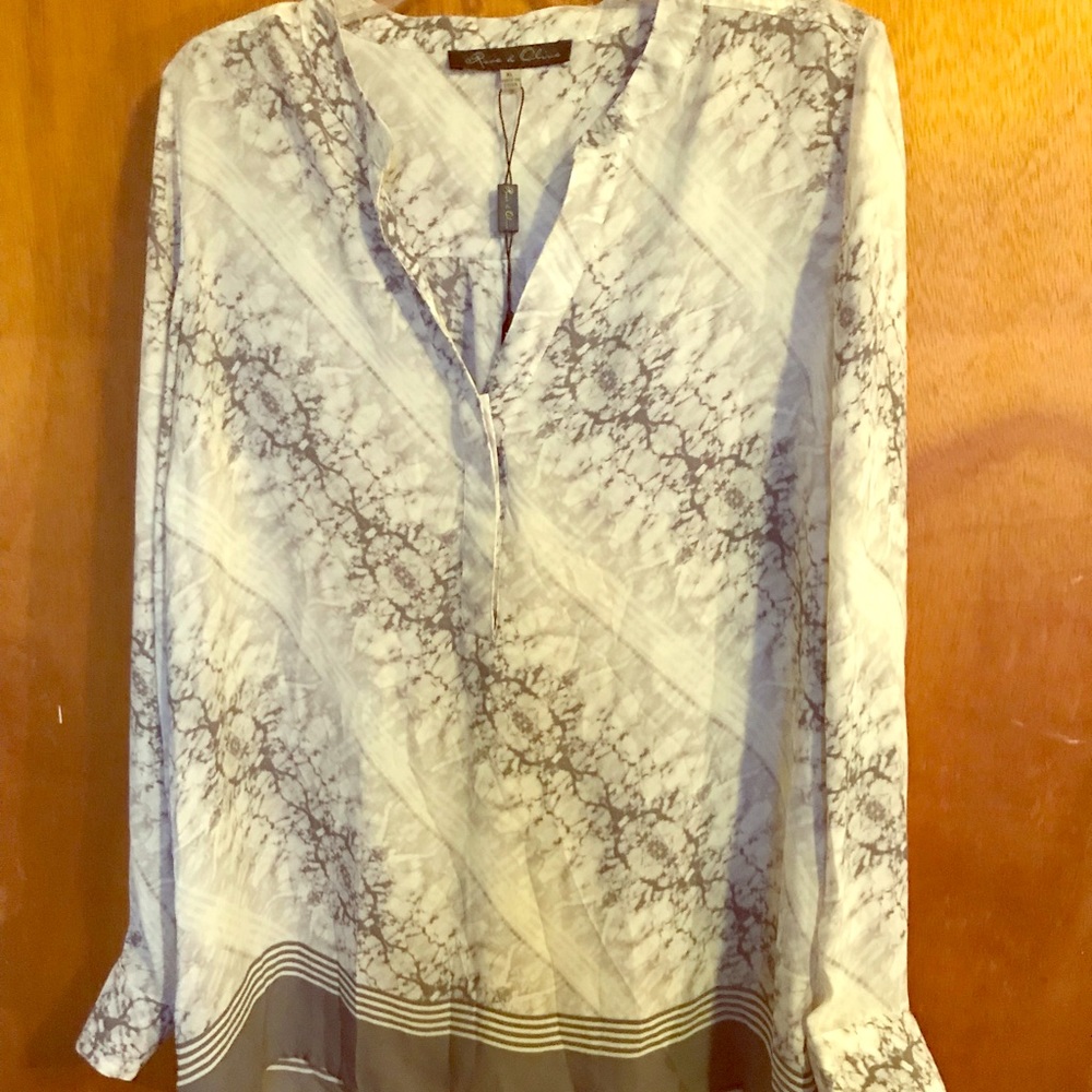 Rose and Olive- gray and white blouse